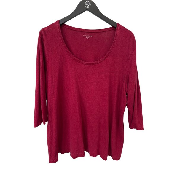 Eileen Fisher Linen Top Plus Size 1X Scoop Neck 3/4 Sleeve Tee Everyday Wear NEW - Picture 1 of 8